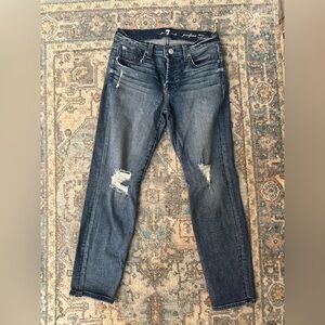 7 For All Mankind Dark Blue Distressed Skinny Jeans